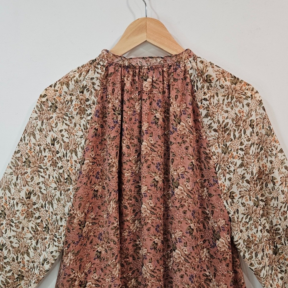 Show Me Your Mumu Birdie Dress Tiered Boho Cottage L Floral Pink Sheer Peasant - Picture 10 of 15